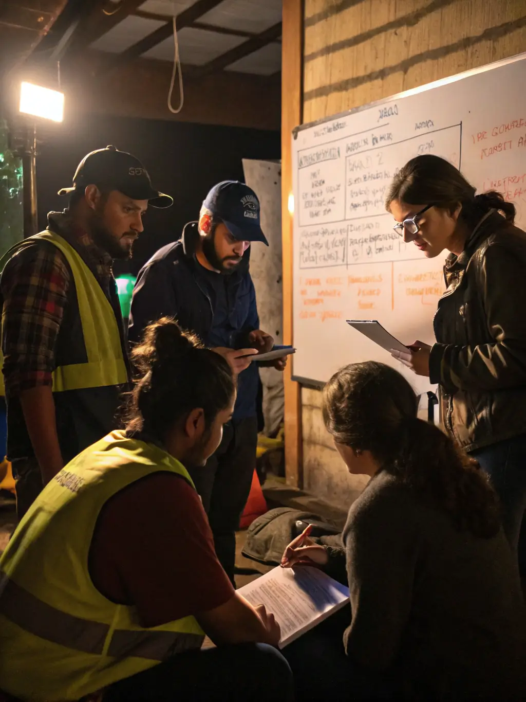 A photograph of volunteers and staff collaborating on a cultural project, demonstrating the organizational support and community engagement fostered by ASS PROLIXE.